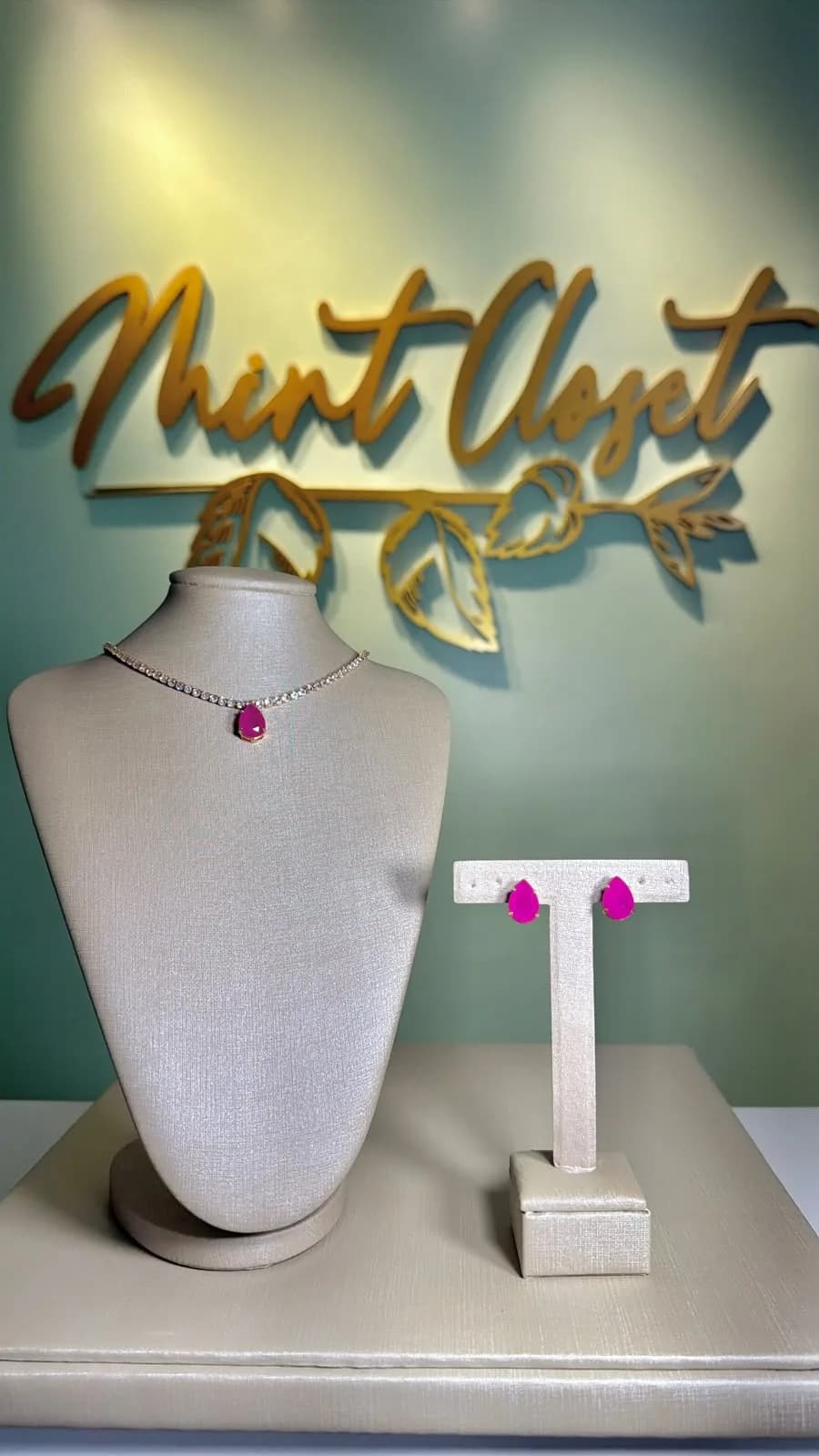 Kit Brinco e Colar em Zircônia Pink, foto 1